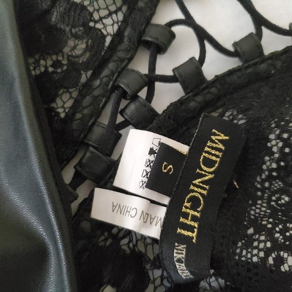 NIKIBIKI Midnight Black Lace Faux Leather Dress Small - Picture 12 of 13